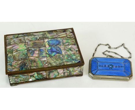Two (2) Piece Lot: Vintage Elginite EAM Guilloche Enamel 1930s Deco Compact. Signed EAM (Elgin American Manufacturing).Good C