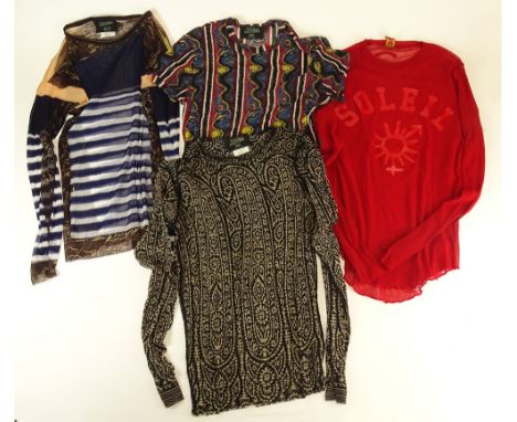 Three (3) Men's Vintage Jean Paul Gaultier Malle 'Tattoo' Shirts together with One Jean Paul Gaultier Soleil Shirt. Made in I