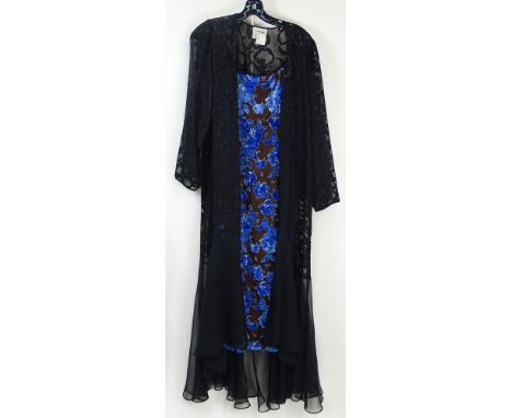 From a Palm Beach Socialite, a Lot of Two (2) Retro/Vintage Lounge Wear Separates. A Shear Brown and Blue Flocked Nightgown. 