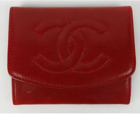 From a Palm Beach Socialite, A Chanel Red Leather Coin Purse With  Stitched CC Logo. Fabric Lining. Embossed Label. Original 