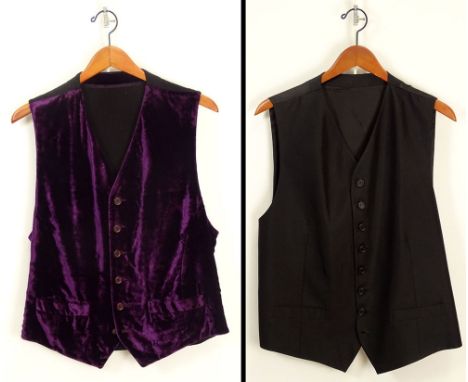 Two (2) Men's Vintage Dolce and Gabbana Vests. Fabric Content Black: 100% Silk, Purple Velvet: Viscose and Cupro. Size 54. Go