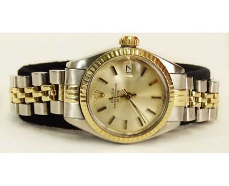 Lady's Circa 1977 Rolex Stainless Steel and 14 Karat Yellow Gold Datejust Watch with Jubilee Bracelet, Model #1601, Serial #5