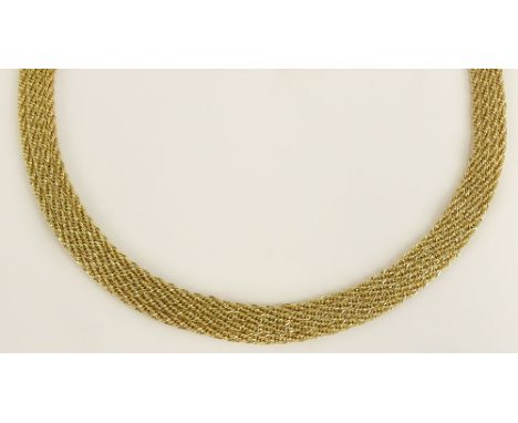 Vintage Peruvian 14 Karat Yellow Gold Mesh Necklace. Signed Peru and 14K. Good Condition or Better. Measures approx. 18 Inche