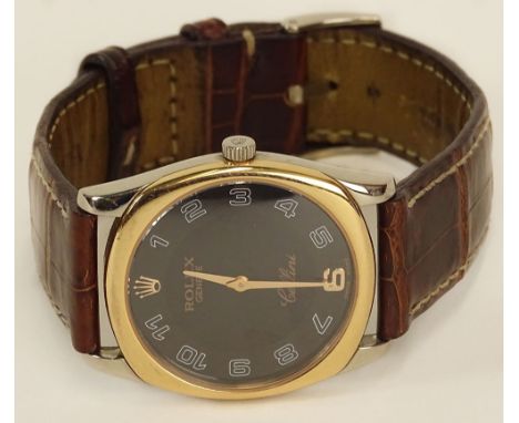 Men's Vintage Rolex Cellini Danaos Model #4233 18K White and Rose Gold Manual Movement Watch with Arabic Numerals and Crocodi