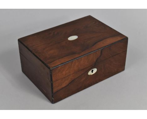 A Late 19th Century Rosewood Work Box, Hinged Lid to Fitted Interior with removable Fitted Tray, Mother of Pearl Escutcheons,