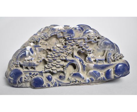 A Reproduction Blue Stone Chinese Boulder, Rocks and Trees, 20cm wide 