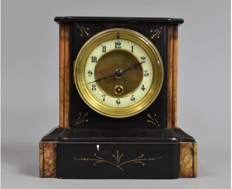 A Late Victorian/Edwardian French Black Slate and Marble Mantel Clock of Architectural Form, 21cms High 