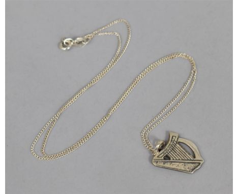 A Silver Irish Harp Pendant on Silver Chain, Pendant 24mm Long including Bale 