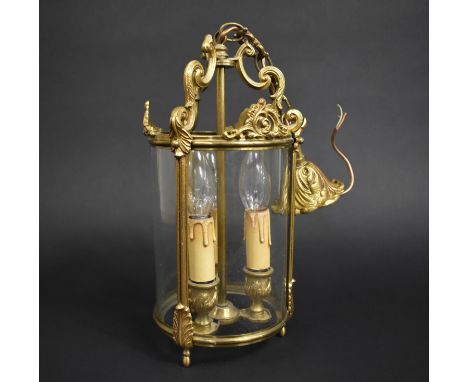A Mid 20th Century Circular Ormolu and Glass Ceiling Light Fitting with Three Inner Bulbs, 38cms High