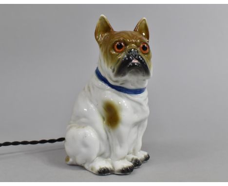 An Early 20th Century Continental Porcelain Novelty Table Lamp in the Form of a Seated Pug Dog, 15.5cms High 