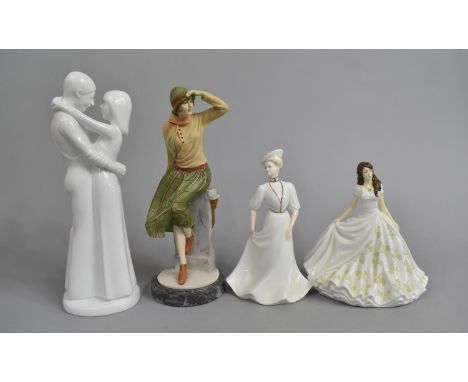 Four Various Figural Ornaments to Comprise Royal Doulton August HN5904, Coalport Lorraine, Spode Embrace and Royal Doulton Lu