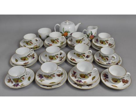 A Royal Worcester Evesham Tea Set to comprise 14 Saucers, 10 Side Plates, Cake PLate, 12 Cups, Milk Jug, Sugar Bowl and a Tea