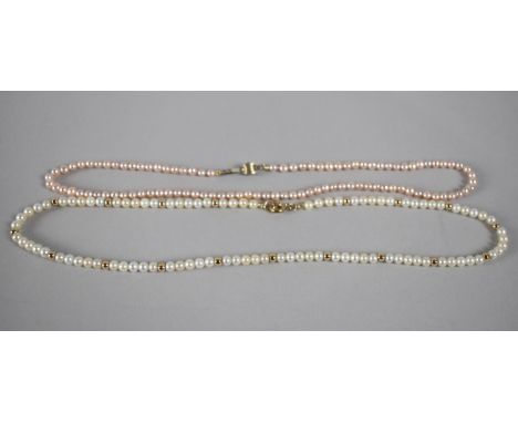 Two Contemporary Pearl Necklaces, One with Fluted Silver Gilt Ball Clasp 