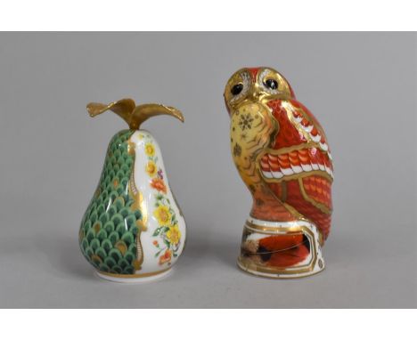 Two Royal Worcester Candle Snuffers, Tawny Owl and Pear, Connoisseur Collection 