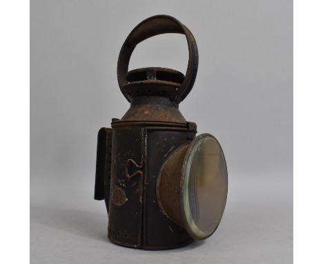A Vintage Railway Signal Lamp with Oval Copper Plaque 