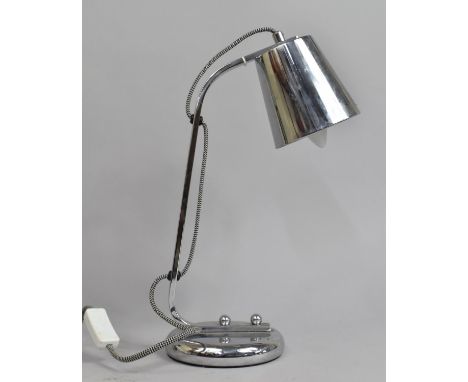 A Modern Chromed Desktop Reading Light, 42cms High 