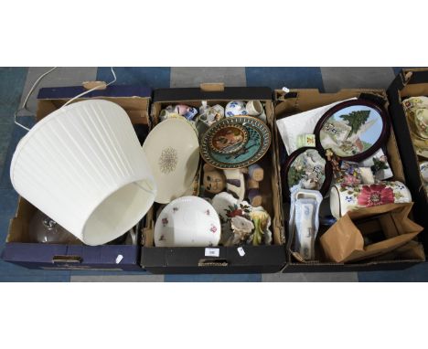 Three Boxes of Various Ceramics, Ornaments, Plates, Lamp Etc 
