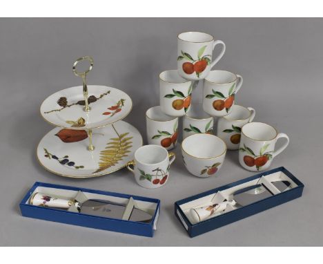 A Collection of Royal Worcester Evesham and Wild Harvest China to comprise Mugs, Cake Slices, Cake Plates, Sugar Bowls, Two T