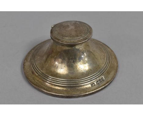 A Silver Capstan Desktop Inkwell, Birmingham Hallmark, Complete with Glass Liner 