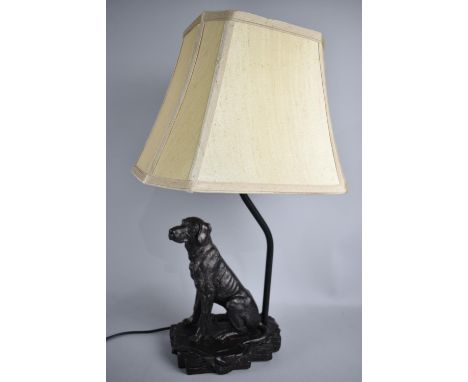 A Modern Cast Novelty Table Lamp in the Form of a Seated Black Labrador, with Shade 