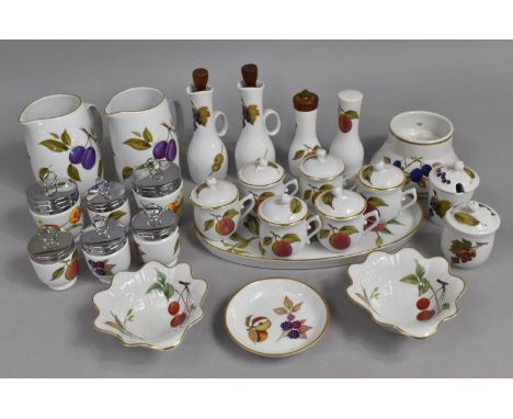 A Collection of Royal Worcester Evesham Dinnerwares to comprise Egg Coddlers, Chocolate Pot, Oval Dishes, Jugs Etc 
