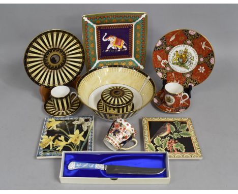 A Collection of Ceramics to comprise Royal Worcester QEII Golden Jubilee Trio, Royal Worcester 2001 Celebration Trio, Bowl Po