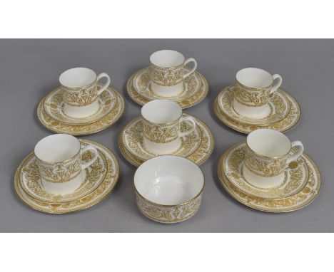 A Royal Worcester Hyde Park Pattern Coffee Set to comprise Six Cans, Saucers, Side Plates and a Sugar Bowl 