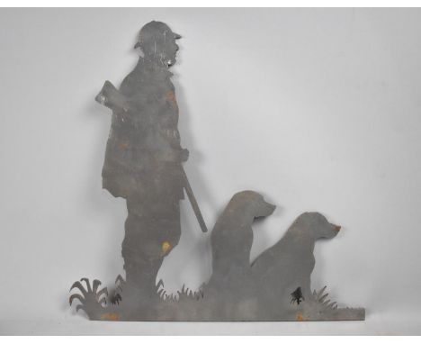 A Fret Cut Metal Decorative Piece for a Wind Vane in the Form of Sportsman with Two Gundogs, 35cms Wide and 34cms High 