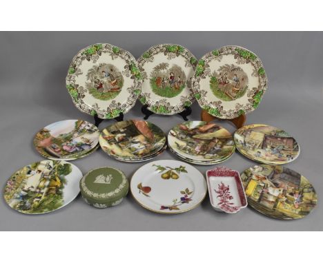 A Collection of Various Royal Doulton Collectors Plates, Wedgwood Jasperware Lidded Box, Spode Sandwich Plate Etc 