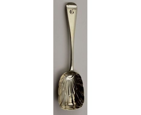 A George III silver caddy spoon, with later inscription to the stem, London 1807,14g