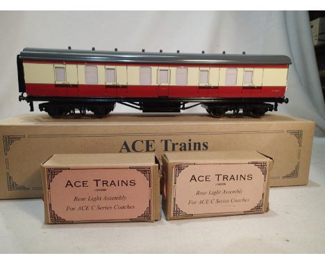 O gauge Ace Trains C15 full crake coach, crimson/cream, M80675, excellent condition, boxed, plus two rear light assembly sets