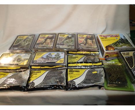 Quantity of woodland scenics tree making packs, armatures and foliage packs, mostly as new. UK P&amp;P Group 2 (£20+VAT for t
