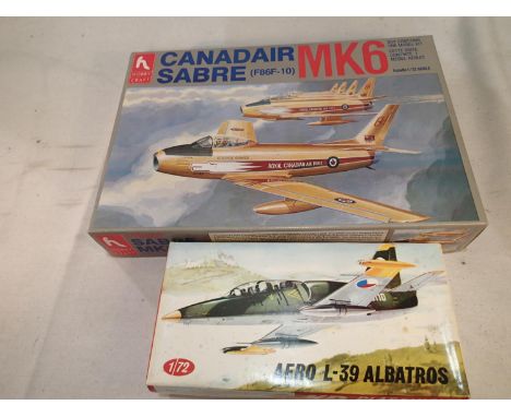 Two 1/72 scale aircraft kits, Aero L-39 Albatros, and Canadair Sabre MK6, appear complete, unchecked, wear to boxes. UK P&amp