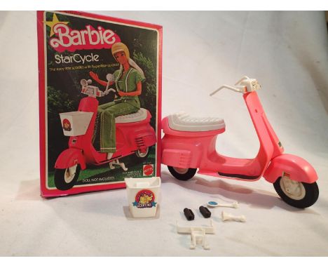 Barbie Star cycle scooter, circa 1978, appears unused, with basket, horn, mirror, grips and stand (missing helmet), all unfit