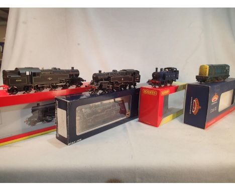 Four OO scale locomotives for spares or repair, Hornby 2.6.4 tank, S.D.J.R class 3F, Bachmann class 20, 264 tank, all require