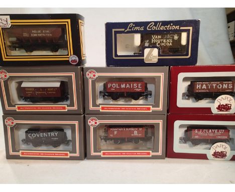 Eight Dapol/Lima wagons, all different, including Hattons model railways, mostly excellent condition, wear to some boxes. UK 