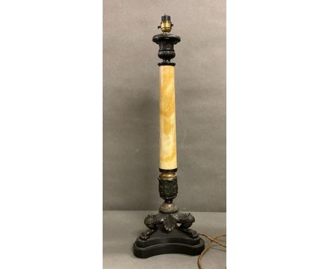 A marble Empire style table lamp on lion feet's (H65cm)
