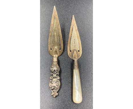 Two hallmarked silver trowel bookmarks