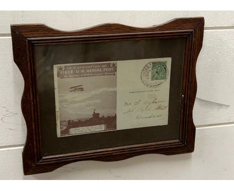 A framed postcard, Coronation First Aerial post 