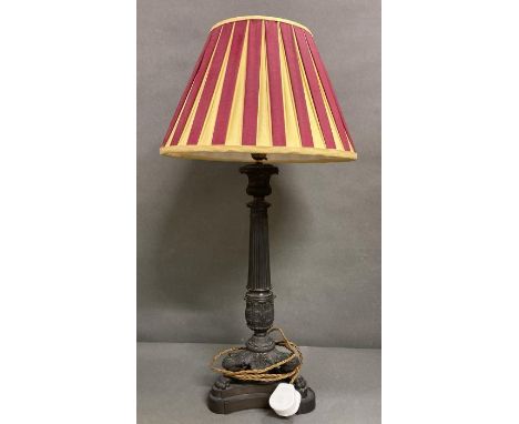 A cast iron Empire style table lamp on lion paws feet 