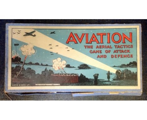 A vintage late 1930s board game Aviation The Aerial tactics Game of Attack and Defence by H P Gibson and Sons, circa late 193