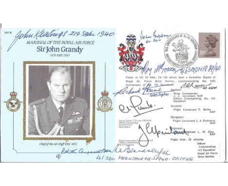 Battle of Britain Pilots multiple signed cover. CMD16 Marshall of the RAF Sir J. Grandy Signed 7 Battle of Britain Pilot. 27 