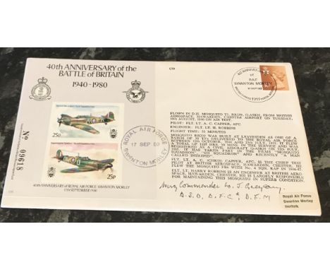 WW2 RAF Wing Commander William James Gregory DSO DFC DFM (1913 2001) 29 Squadron RAF Blenheims Battle of Britain. Signed on a