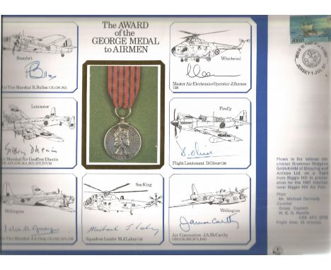 WW2 multisigned cover A4 size. Award of the George Medal to Airmen signed by R Bullen, Sir Geoffrey Dhenin, John Gray, Michae