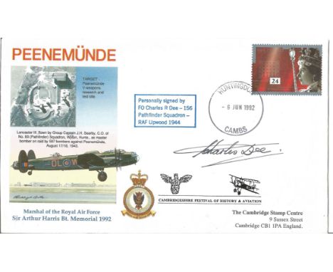 WW2 RAF Pathfinders FO Charles R Dee 156 Pathfinder Squadron RAF Upwood 1944, a signed Peenemunde Raid August 17 18th 1943 An