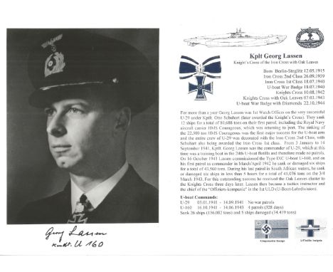 WW2 U boat, Georg Lassen, born 12th May 1915, 26 ships sunk total tonnage 156,082 GRT, Captain with Crew 25 U 29 U 160 awarde