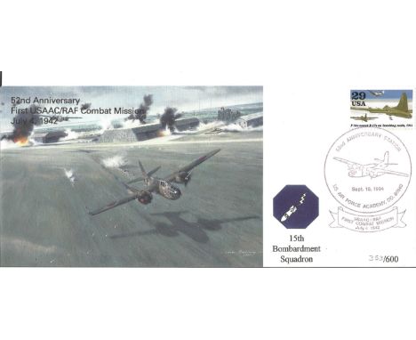 WW2 USA A 15th Bombardment Squadron veteran multi signed 52nd Anniversary of the First USAAC RAF Combat Mission cover. This c