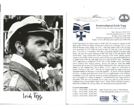 Erich Topp (1914 2005) U boat Captain with Crew 34 U 57 U 552 U 3010 U 2513 awarded Iron Cross, U boat War Badge, Knights Cro