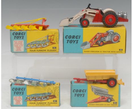 Corgi Toys - 53 Massey-Ferguson 65 Tractor with Shovel, red/cream body with decals, silver shovel and seat, red hubs, red lin
