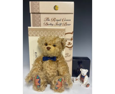 Steiff (Germany) EAN 661464 The Royal Crown Derby Steiff teddy bear, dark blonde, trademark Steiff button to ear with red and